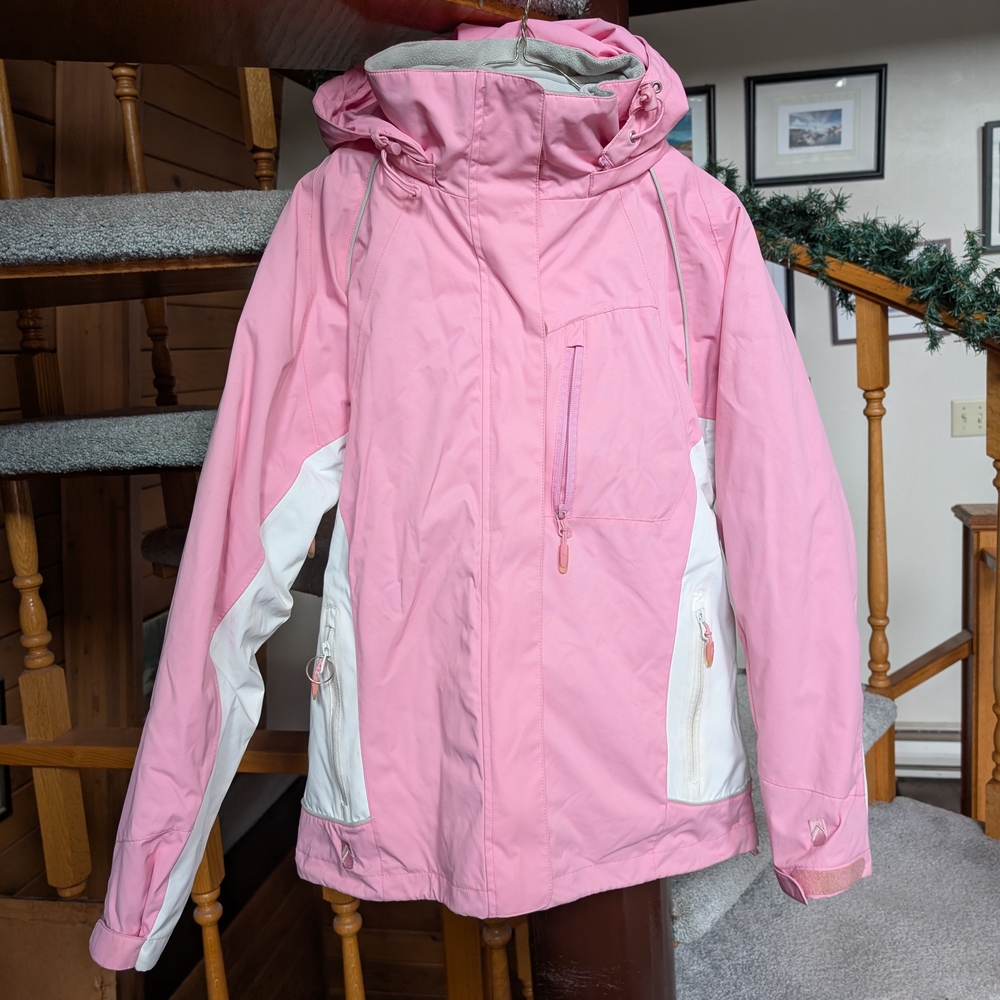 Women's Pink and White Hooded Jacket